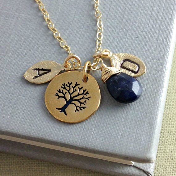 Christmas Gift, Family Necklace, Initial Birthstone